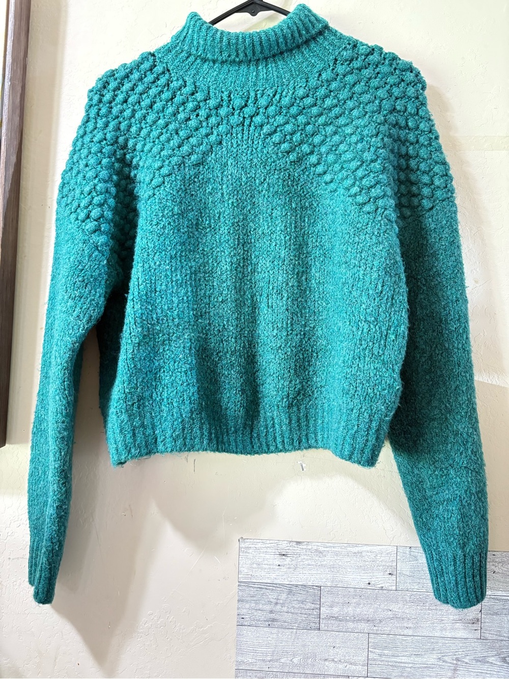 Free People Teal Bubble Knit Turtleneck Sweater